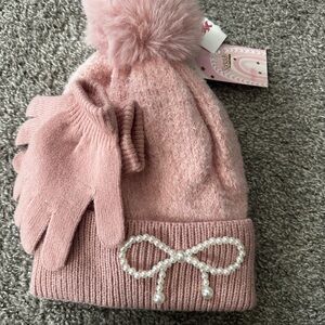 Pink Kids Winter Hat and Gloves Set